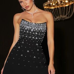 Elegant Black Strapless Dress with Silver Embellishments New w/ tag size L